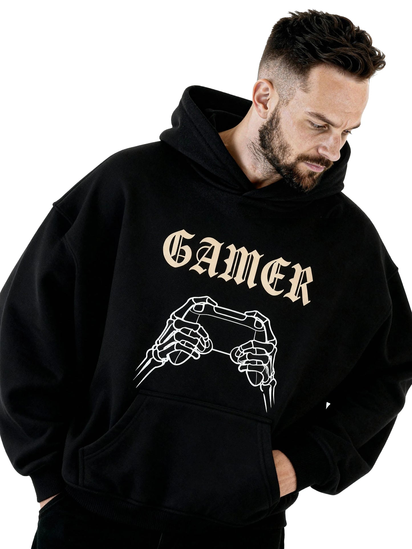 Gamer Skeleton Hands - Oversized Gaming Hoodie (Frontprint)