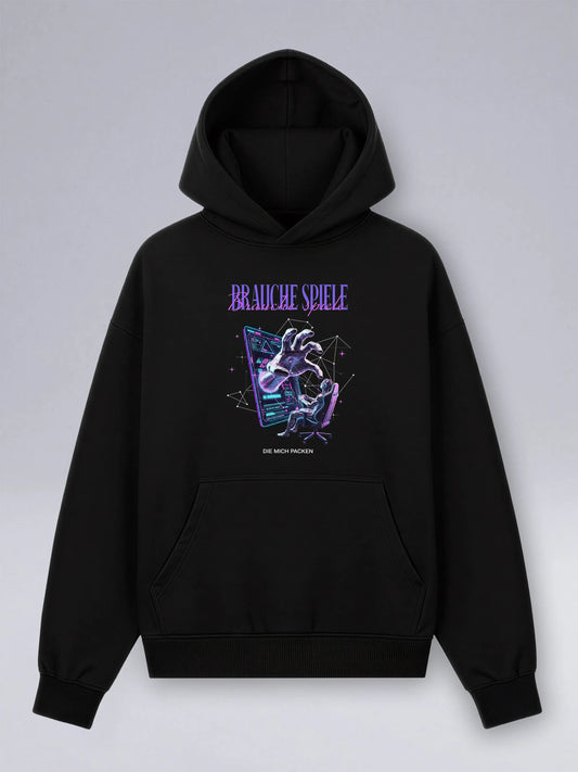 Brauche Spiele Die Mich Packen (Metallic) - Oversized Hoodie für Gamer