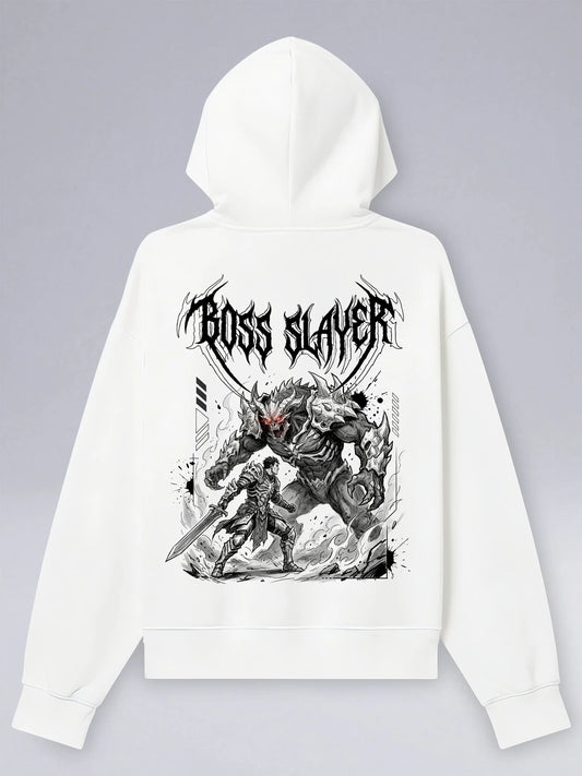 Boss Slayer White - Oversized Zipper Hoodie für Gamer