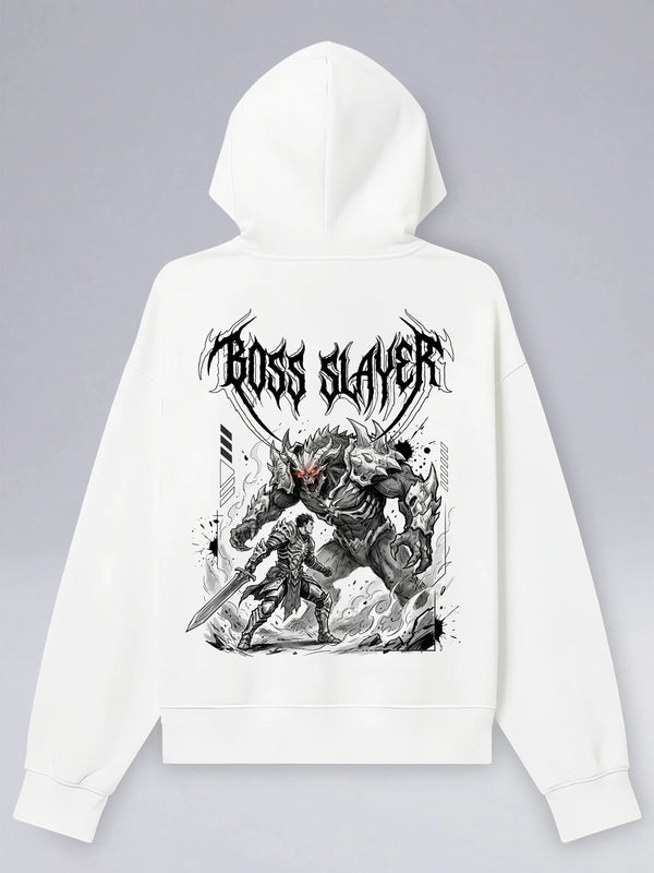 Boss Slayer White - Oversized Zipper Hoodie für Gamer