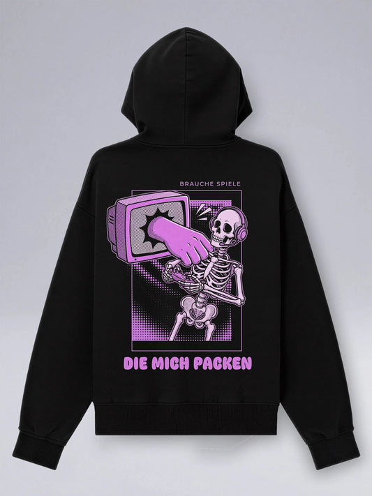 Brauche Spiele Die Mich Packen (Skelett) - Oversized Hoodie für Gamer